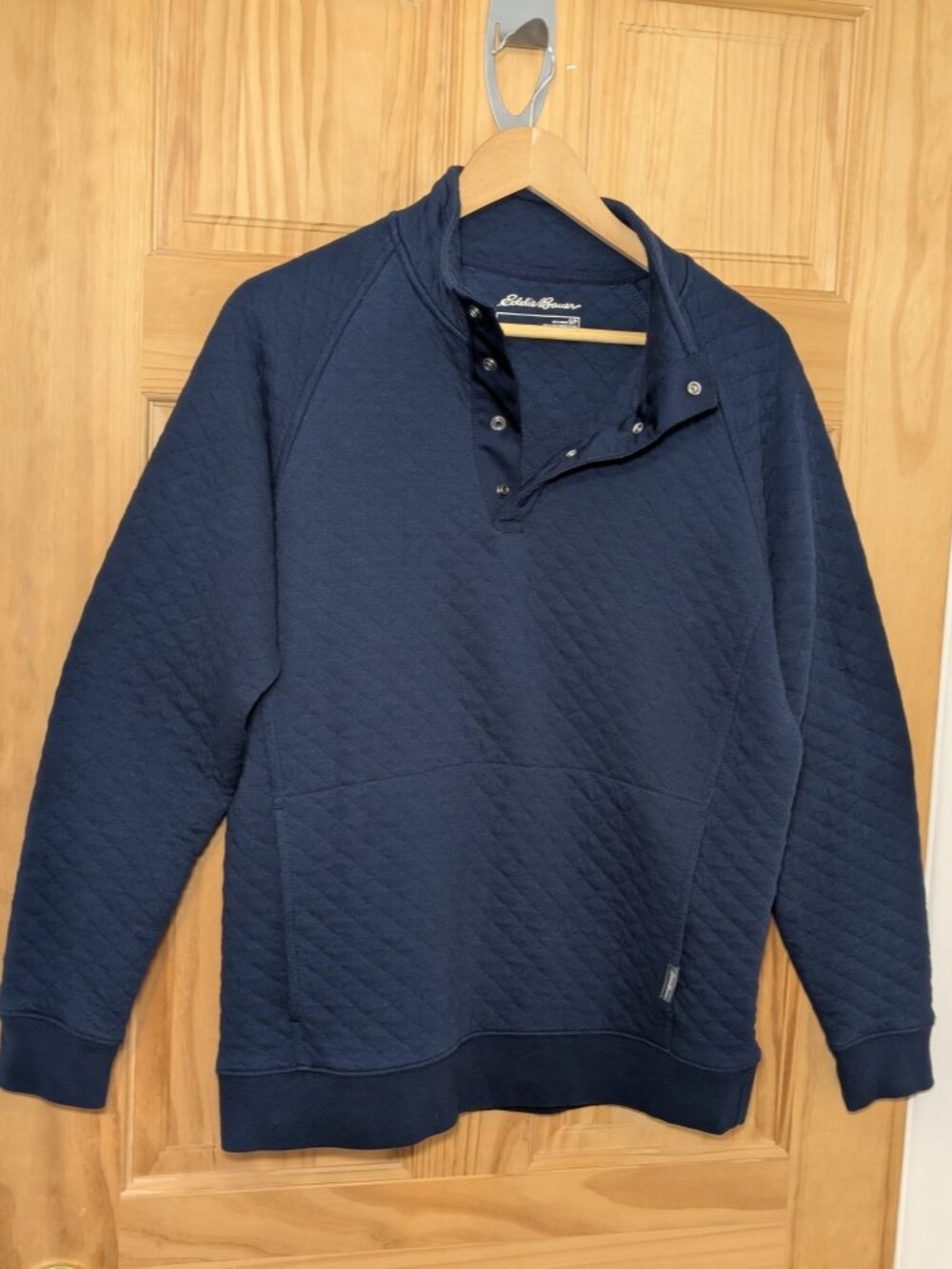 Eddie Bauer Mens Quilted Snap Pullover S Navy Blue Diamond Snap Front